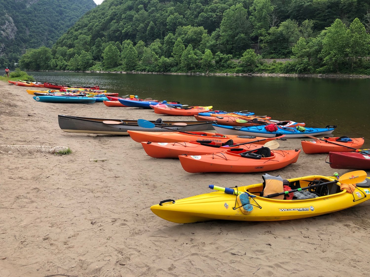 More than 100 kayakers on the 27th Annual Delaware River Sojourn, an eight-day journey along the Delaware River, stopped at the Kittatinny Point Visitor Center for lunch and to learn more about the Delaware Water Gap National Recreation Area.